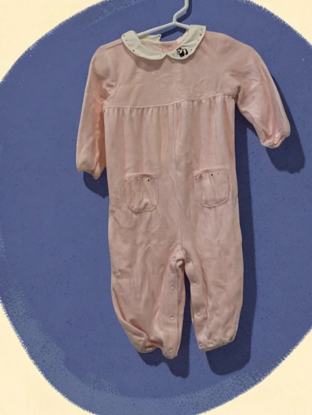 Gymboree NWT Little Panda Pink Velour Romper Embroidered Panda 6- 12 oz